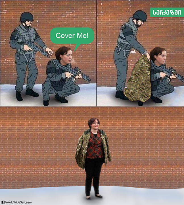 Cover me! - Latest political cartoon of Georgia's newly appointed Defense Minister geotv.ge